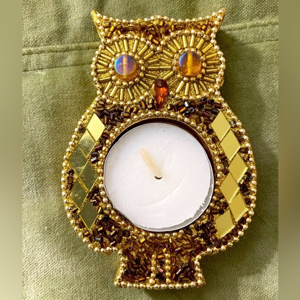 Pier One Imports Owl tea light candle holder bedazzled